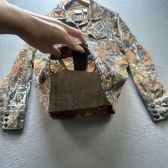 Y2K Chicos Jacket Womens Small Brown Rust Aztec Geometric Corduroy Buttons 90s - Picture 6 of 12